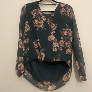 Beautiful Women's Floral Print Denim Blue Blouse Size M​